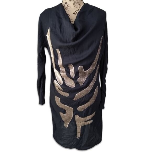 Matthew Williamson Designer Sheath Drape Front Dress Silver Sequins Blue Size 2 - Picture 1 of 7